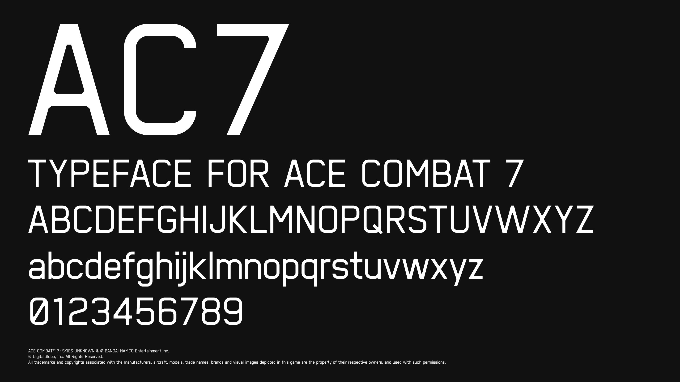 ACE COMBAT™ 7: SKIES UNKNOWN専用書体のグリフ一覧